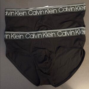 New Calvin Klein Black Cotton Hip Briefs Underwear with Logo Waistband